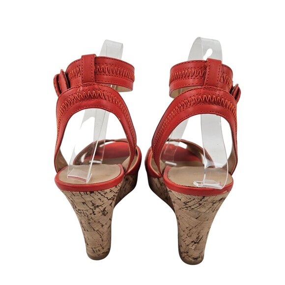 Nine West Sandals Womens Size 8.5M Coral Peep Toe Wedge Ankle Strap Faux Leather - Picture 5 of 9